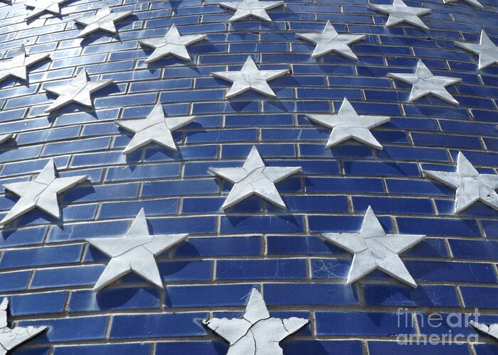 Flag Greeting Card featuring the photograph Stars on Blue Brick by Erick Schmidt