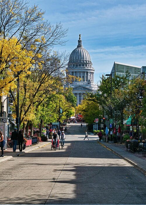 State Street Greeting Card featuring the photograph State Street - Madison - Wisconsin by Steven Ralser