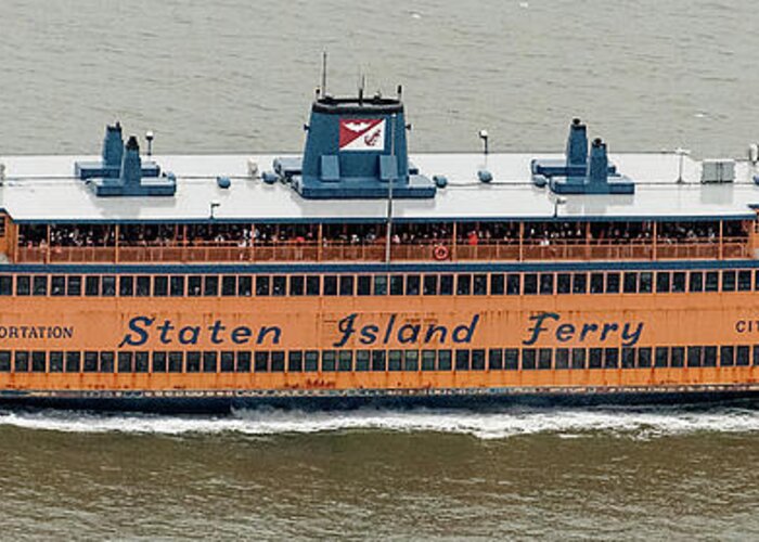 Staten Island Ferry Greeting Card featuring the photograph Staten Island Ferry Aerial Photo by David Oppenheimer