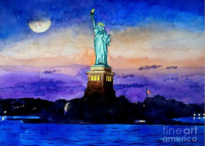 Statue Of Liberty Greeting Card featuring the painting Statue of Liberty New York by Christopher Shellhammer