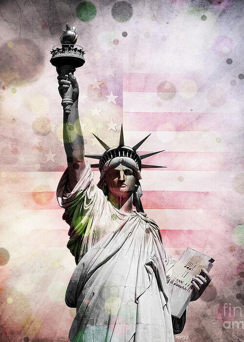 Graphic Design Greeting Card featuring the digital art Statue of Liberty by Phil Perkins