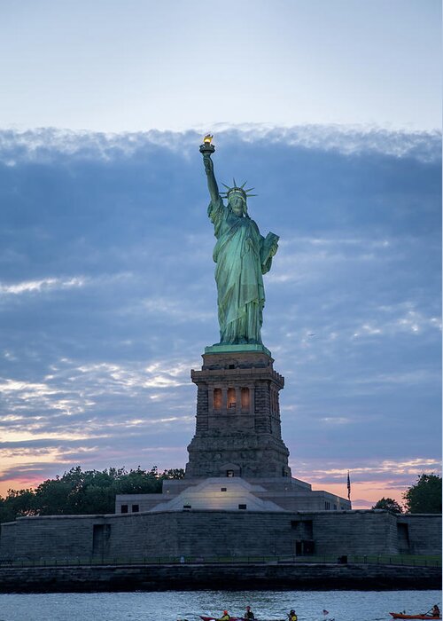 Nyc Greeting Card featuring the photograph Statue of Liberty - Sunset by Frank Mari