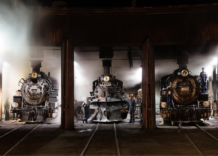 Carol M. Highsmith Greeting Card featuring the photograph Steam locomotives in the train yard of the Durango and Silverton Narrow Gauge Railroad in Durango by Carol M Highsmith