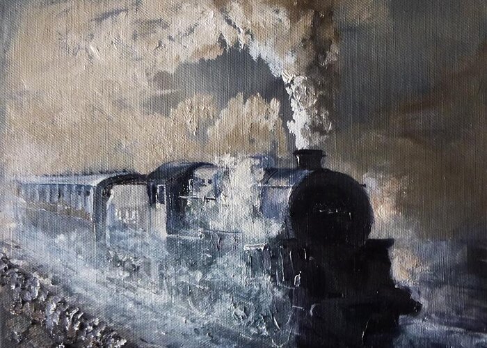 Steam Greeting Card featuring the painting Steam On The Misty Moors by Asa Jones
