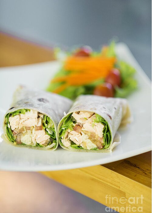 Conscious Greeting Card featuring the photograph Steamed Salmon And Salad Wrap by JM Travel Photography