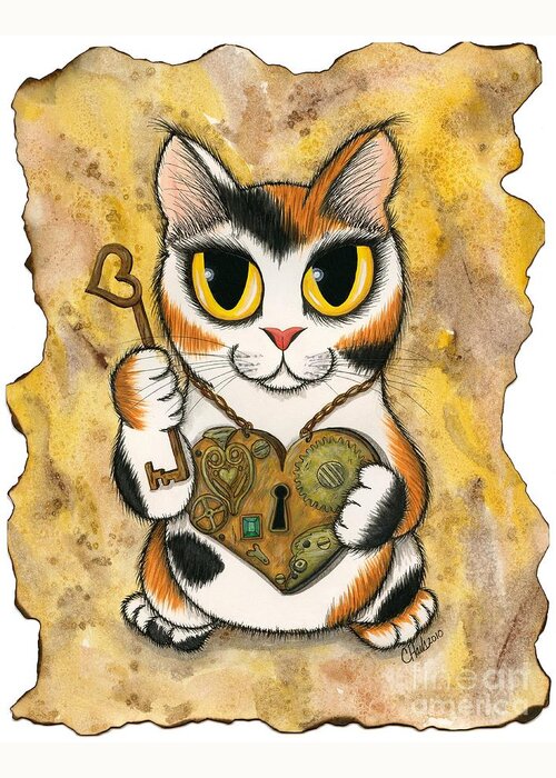 Steampunk Greeting Card featuring the painting Steampunk Valentine Cat by Carrie Hawks