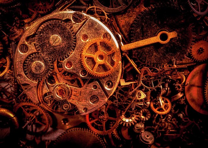 Steampunk Greeting Card featuring the photograph Steampunk - watch parts by Lilia S