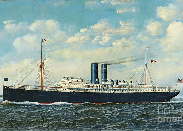 Antonio Jacobsen Greeting Card featuring the painting Steamship Merida In New York Harbor by MotionAge Designs