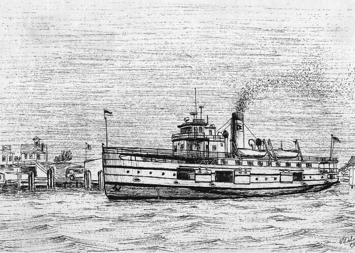 Transportation Greeting Card featuring the drawing Steamship Nobska by Vic Delnore