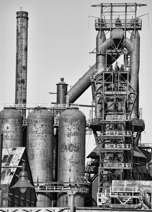 Bethlehem Greeting Card featuring the photograph Steel Blast Furnace BW by Chuck Kuhn