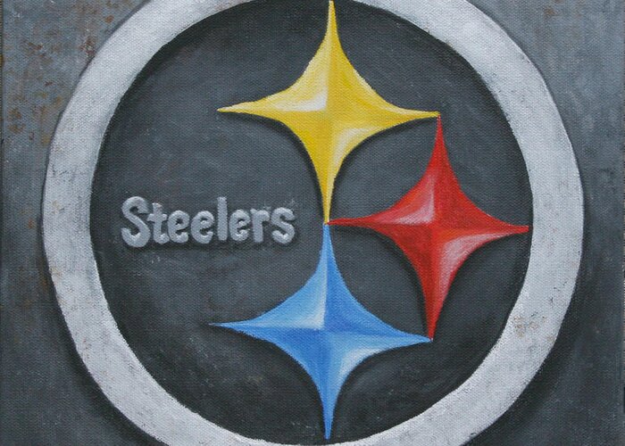 Nfl Greeting Card featuring the painting Steelers by Donna Tucker