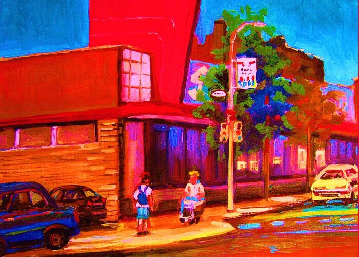 Steinbergs Greeting Card featuring the painting Steinbergs Supermarket by Carole Spandau