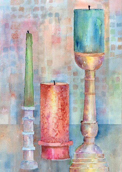 Candle Greeting Card featuring the painting Still Life Of Candles by Arline Wagner