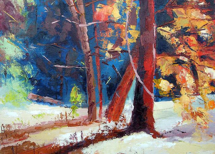  Greeting Card featuring the painting Still life under the forest P. by Kim PARDON