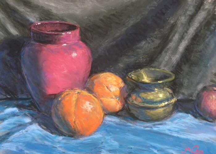 Impressionist Greeting Card featuring the painting Still life with brass urn by Michael Camp