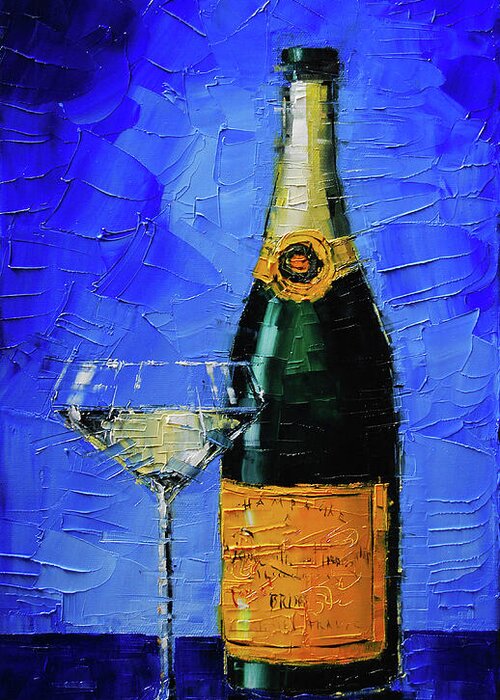 Still Life Greeting Card featuring the painting Still life with champagne bottle and glass by Mona Edulesco