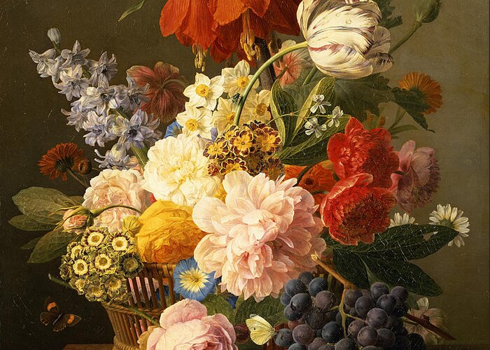 Still Greeting Card featuring the painting Still Life with Flowers and Fruit by Jan Frans van Dael