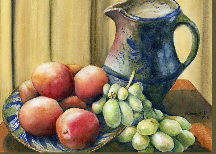 Still Life Greeting Card featuring the painting Still life with Fruit by Wendy Keeney-Kennicutt