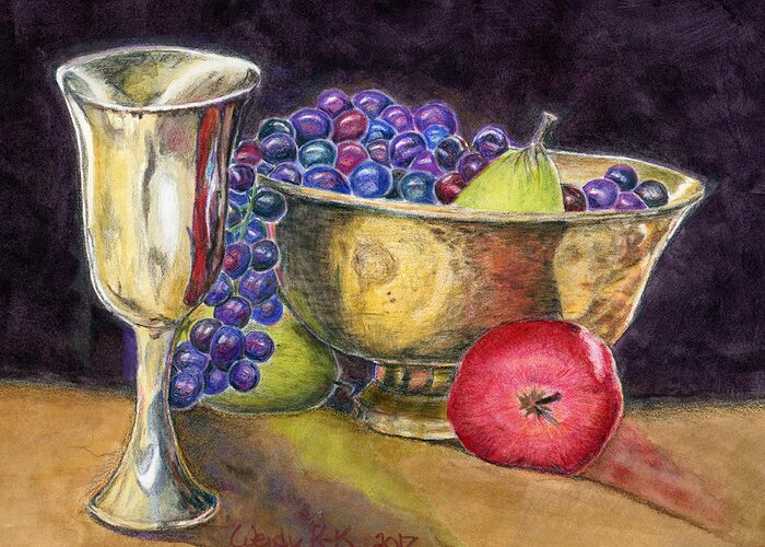 Still Life Greeting Card featuring the mixed media Still Life with Goblet by Wendy Keeney-Kennicutt