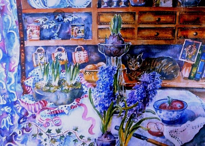 Still Life Greeting Card featuring the painting Still Life with Hyacinths by Trudi Doyle