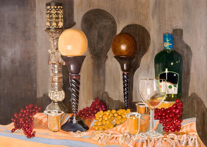 Still Life Greeting Card featuring the painting Still Life with Orbs by Arvin Nealy