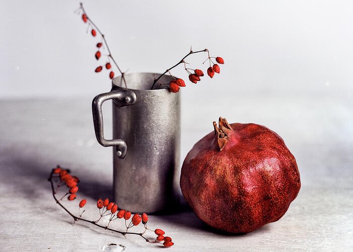 Still Life Greeting Card featuring the photograph Still Life with Pomegranate by Nailia Schwarz