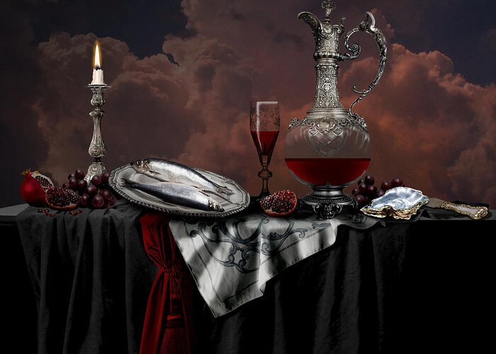 Still Life Greeting Card featuring the digital art Still life with red wine by Alexa Szlavics