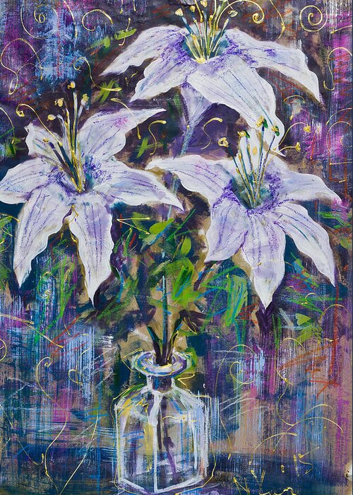 Still Life Greeting Card featuring the painting Still life with white lilies by Maxim Komissarchik