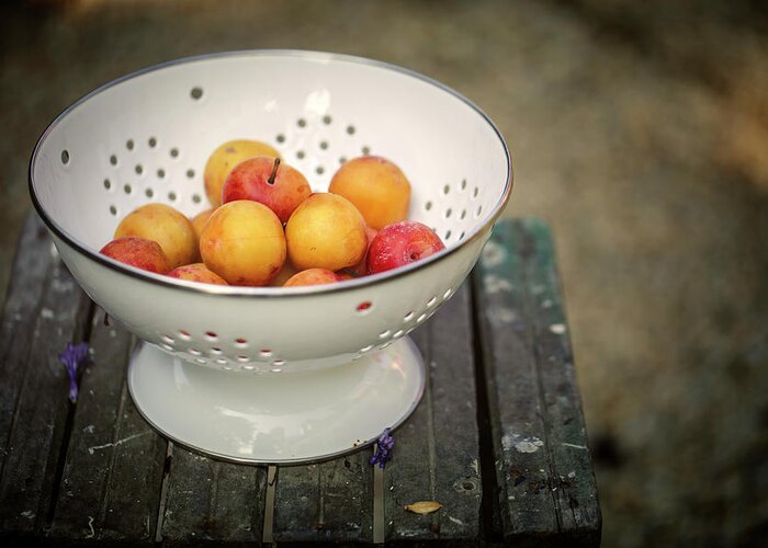 Still Life Greeting Card featuring the photograph Still Life with Yellow Plums by Nailia Schwarz