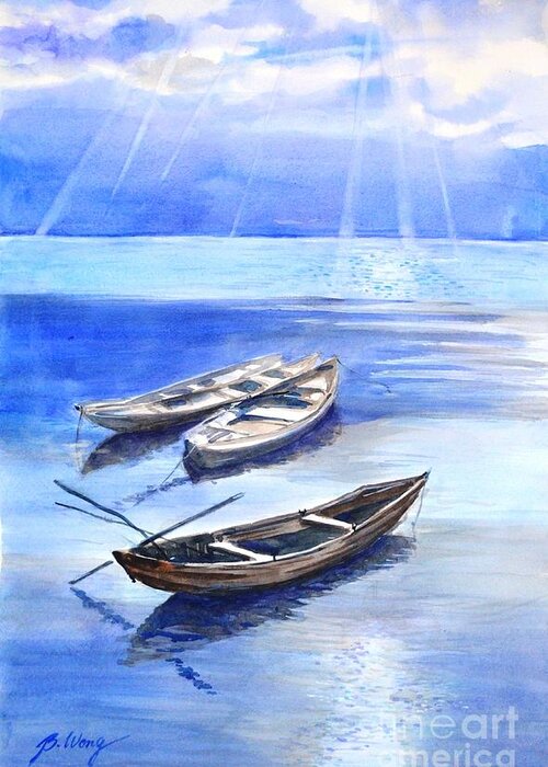 Boats Greeting Card featuring the painting Stillness by Betty M M Wong