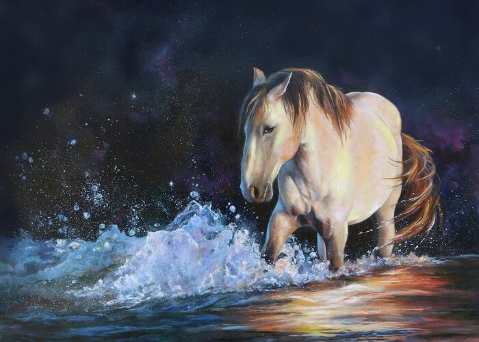 Wild Horse Painting Greeting Card featuring the painting Stirring Up the Morning by Karen Kennedy Chatham