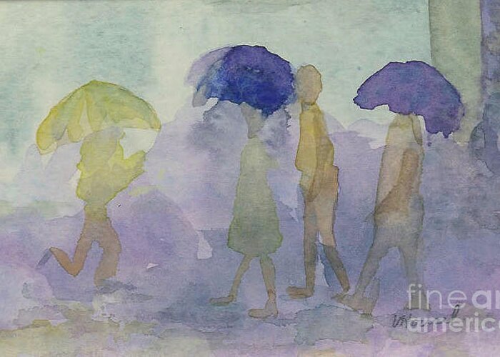 Watercolor Greeting Card featuring the painting Stomping in the Rain by Vicki Housel