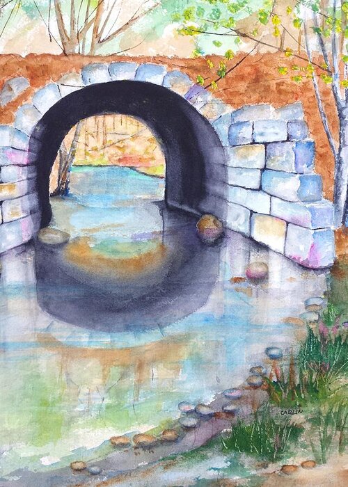 Stone Arch Bridge Greeting Card featuring the painting Stone Arch Bridge Dunstable by Carlin Blahnik CarlinArtWatercolor