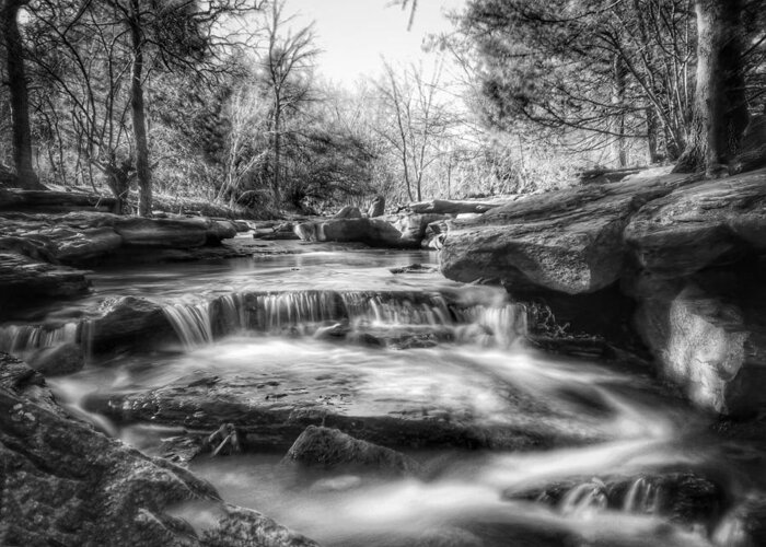 Black And White Greeting Card featuring the photograph Stone Creek - bnw by Doris Aguirre