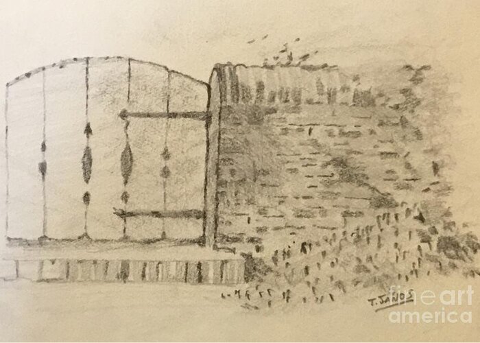 Sketch Greeting Card featuring the drawing Stone Gate by Thomas Janos