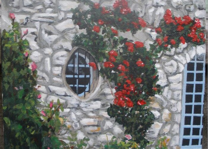 Stone House Greeting Card featuring the painting Stone house Menton France by Betty-Anne McDonald