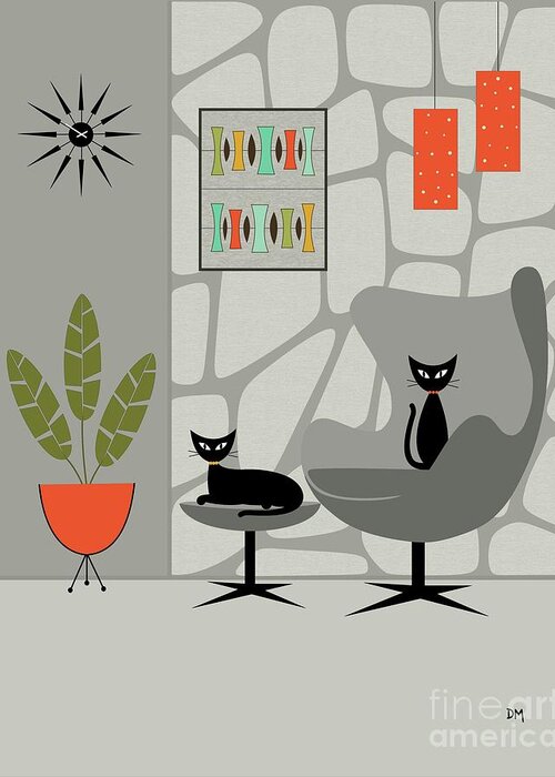 Mid Century Modern Greeting Card featuring the digital art Stone Wall Gray Tones by Donna Mibus