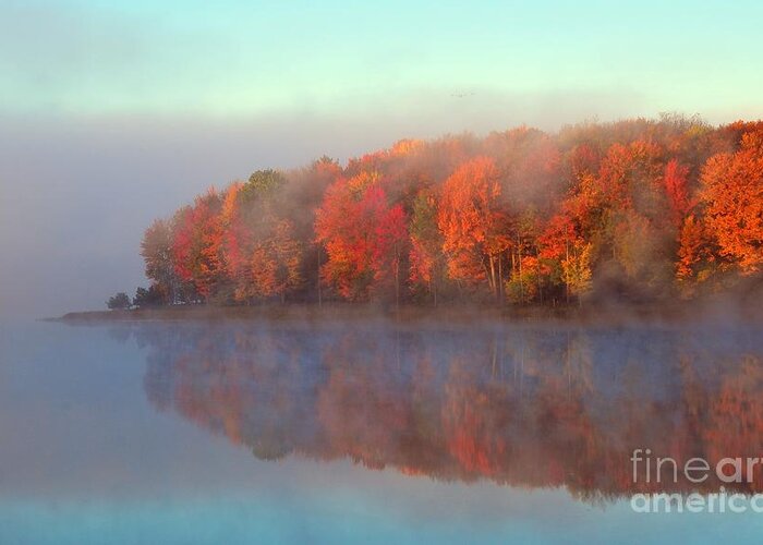 Stoneledge Lake Greeting Card featuring the photograph Stoneledge Lake in Autumn Fog by Terri Gostola