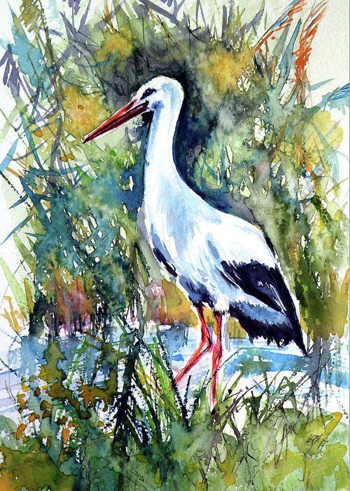 Stork Greeting Card featuring the painting Stork by Kovacs Anna Brigitta