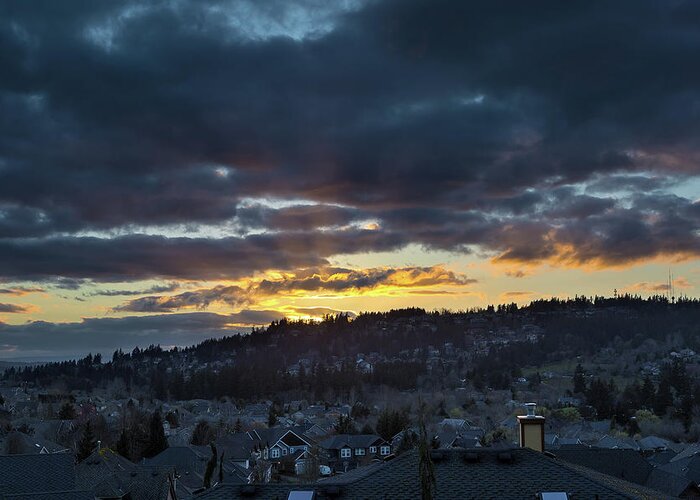 Happy Valley Greeting Card featuring the photograph Stormy Sunset over Happy Valley Oregon by David Gn