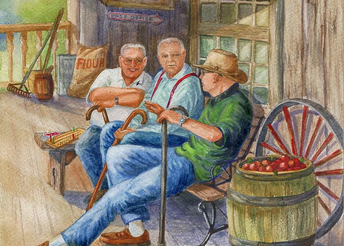 Old Friends Greeting Card featuring the painting Storyteller Friends by Marilyn Smith