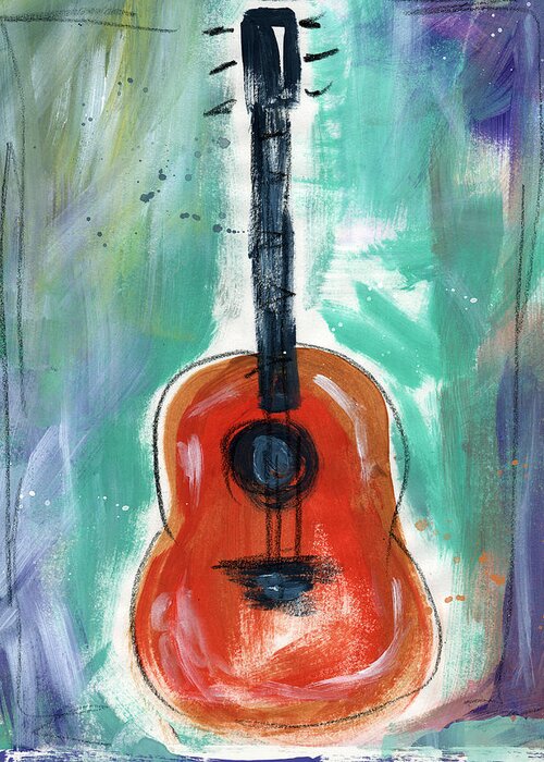Guitar Greeting Card featuring the painting Storyteller's Guitar by Linda Woods