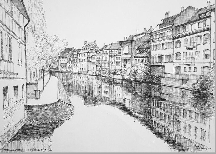 River Greeting Card featuring the drawing Strasbourg, La Petite France, Sketch by Dai Wynn