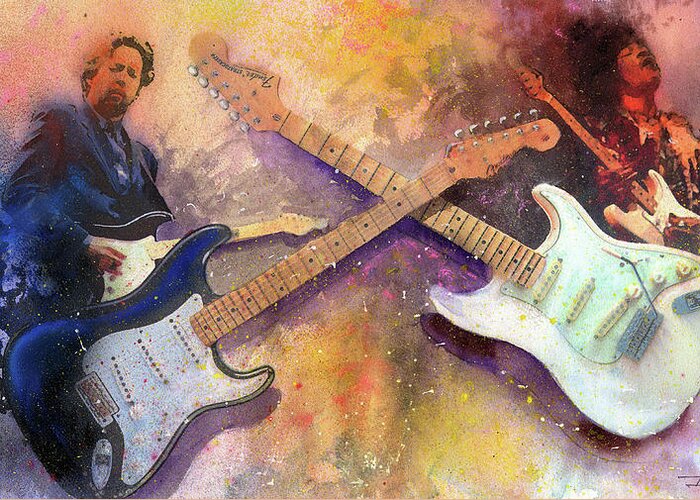 Eric Clapton Greeting Card featuring the painting Strat Brothers by Andrew King