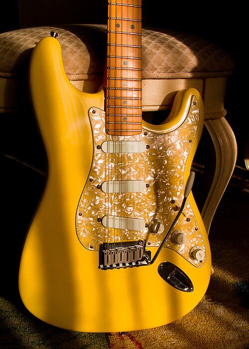 Guitar Greeting Card featuring the digital art Stratocaster Plus In Graffiti Yellow by Guitarwacky Fine Art