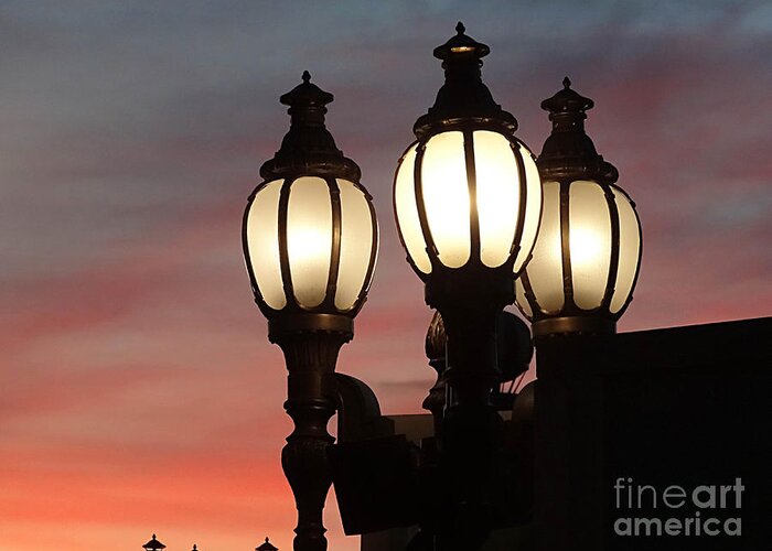 Lights Greeting Card featuring the photograph Street Lights at Sunset by Cindy Manero