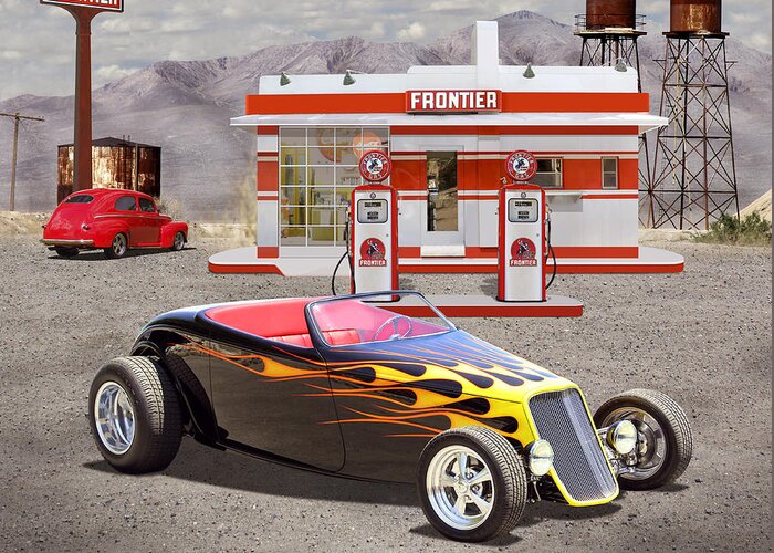 Ford Roadster Greeting Card featuring the photograph Street Rod At Frontier Station 2 by Mike McGlothlen