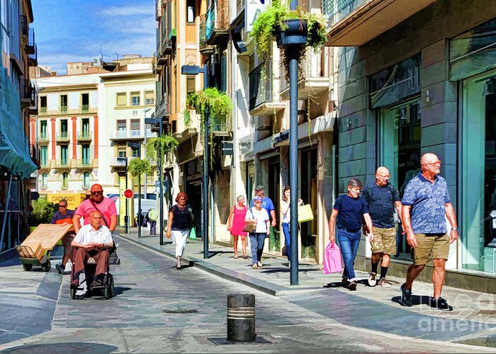 Figueres Greeting Card featuring the digital art Streets of Figueres Spain Paint by Chuck Kuhn