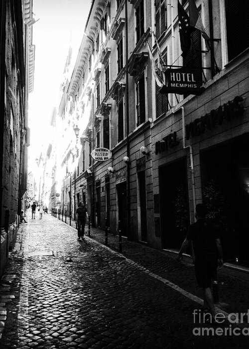 Rome Greeting Card featuring the photograph Streets of Rome 2 Black and White by Angela Rath