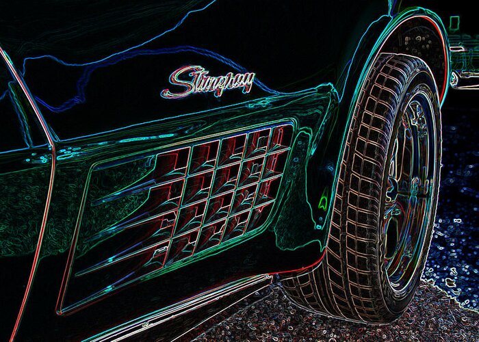 Corvette Greeting Card featuring the digital art Stringray Neon by Darrell Foster